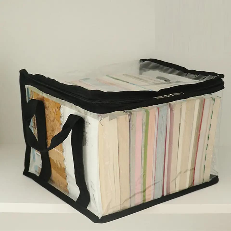 AUNMAS Clear Book Storage Bag, Thickened PVC Handle, See-Through