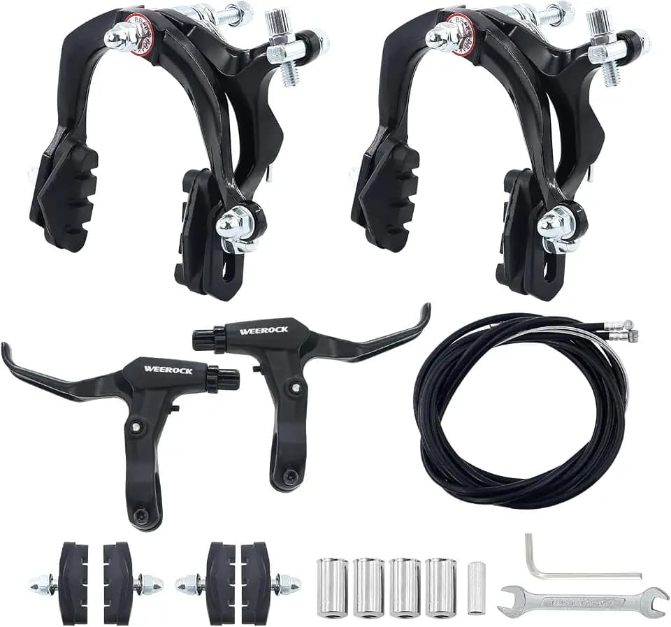 WEEROCK Bike Calip Brake Set Front and Rear C Brake Set, Rim Brake Set with Aluminium Alloy Brake levers, Bike Cables for Kids Bike, Child Bike, Student Bicycle, BMX,Beach Bike, Commuter Bike