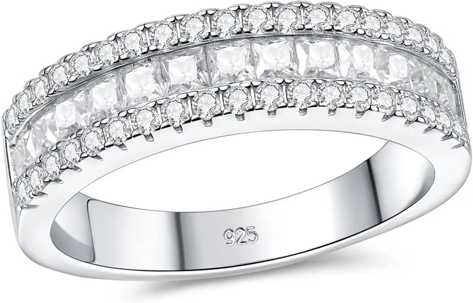 Moissanite Wedding Bands for Women Eternity Rings Round Princess Cut 925 Sterling Silver Engagement Anniversary Size 5-10