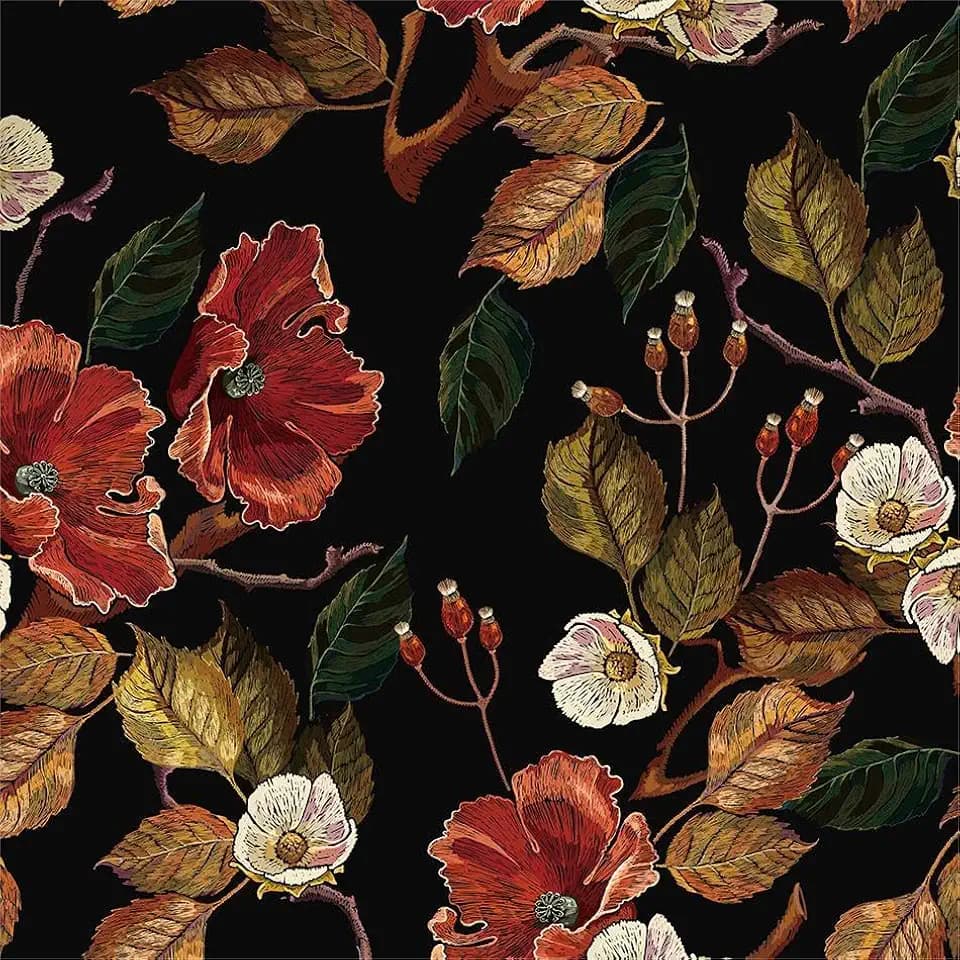 Vintage Dark Black Red Brown Floral Leaf Flowers Peel and Stick Wallpaper Contact Paper Vinyl Stick on Wall Paper for Bedroom Bathroom Kitchen Cabinet Renter Friendly