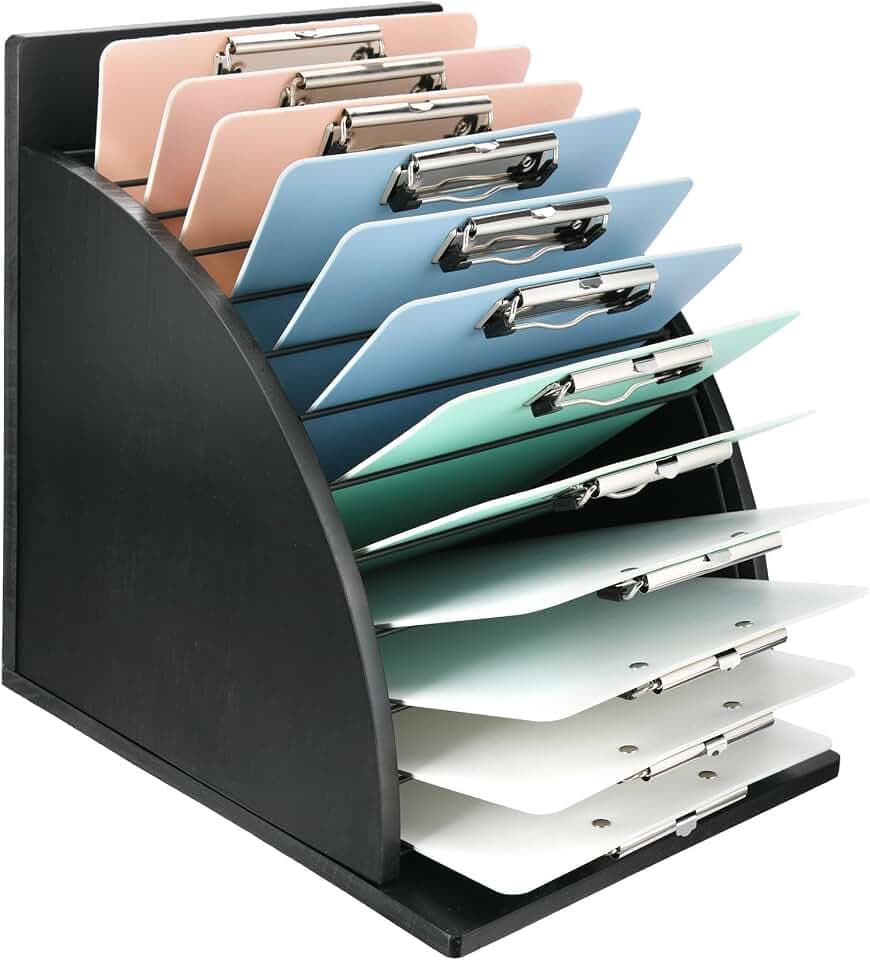 HULISEN Clipboard Holder, Wooden Clipboard Organizer Storage with 12 Slots