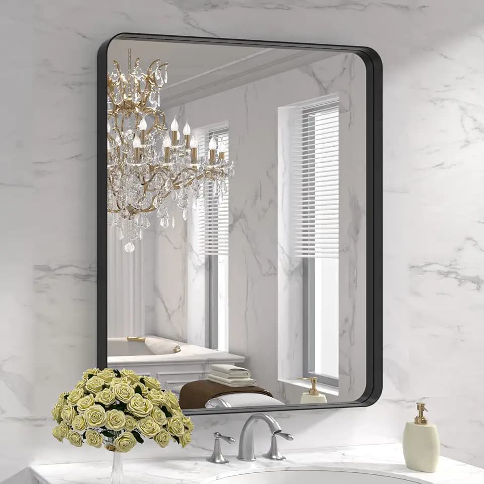 LOAAO 30X36 Inch Black Bathroom Mirror Metal Framed