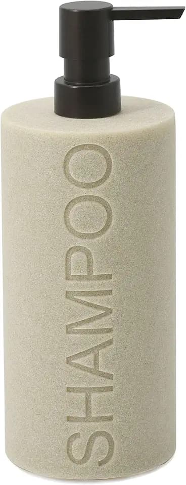 Resin Tan Sandstone Shampoo Engraved Bottle Refillable Pump Dispenser, Durable Waterproof Resin Construction for Bath, Shower - Tan Sandstone ORB Pump