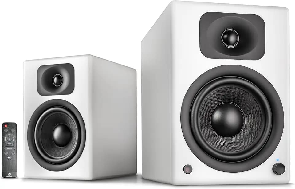 Wavemaster TWO PRO white – Regallautsprecher-System (110 Watt) mit Bluetooth-Streaming, digitalen Anschlüssen und IR-Fernbedienung Aktiv-Boxen Nutzung für TV/Tablet/Smartphone, mattweiß (66351)