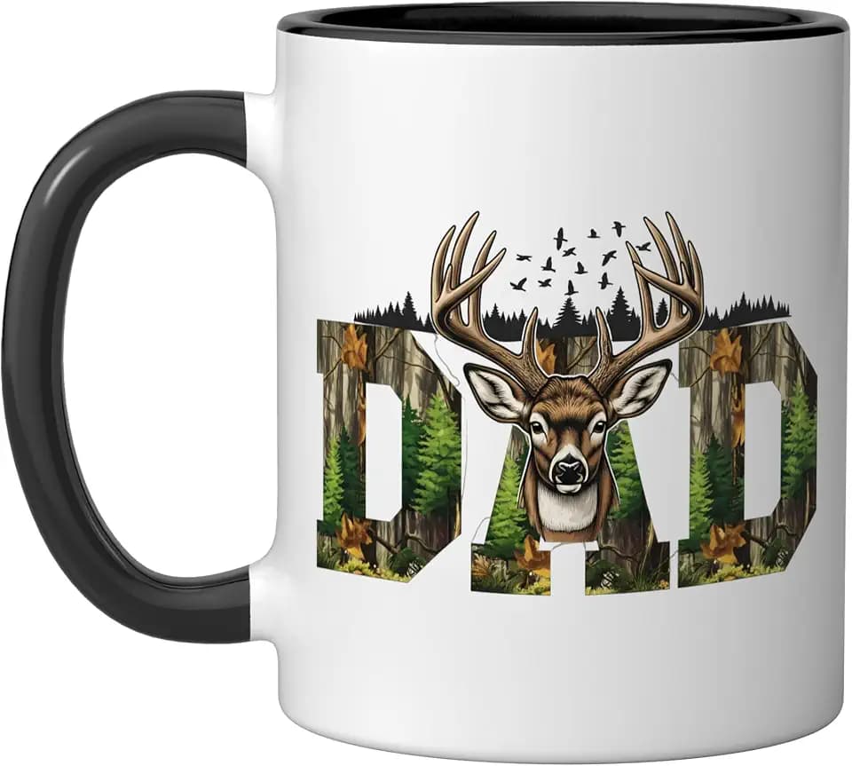 Deer Hunter Daddy Coffee Cup Hunt Hunting Dad Mug for Father Ceramic Mug, Black/White, 11oz
