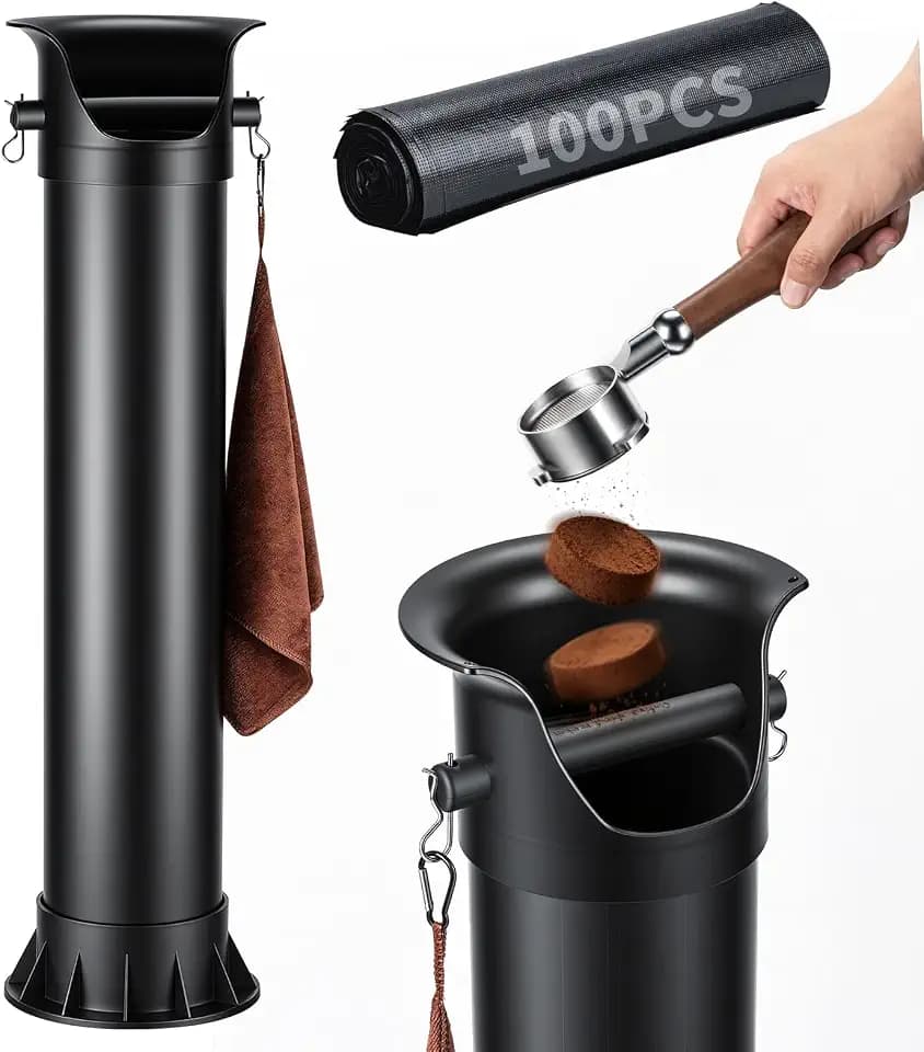 Commercial Knock Box for Espresso Machine, 34" Espresso Knock Box with 100 Garbage Bags, Large Coffee Knock Box Espresso Dump Bin for Coffee Shop Supplies & Home Coffee Bar