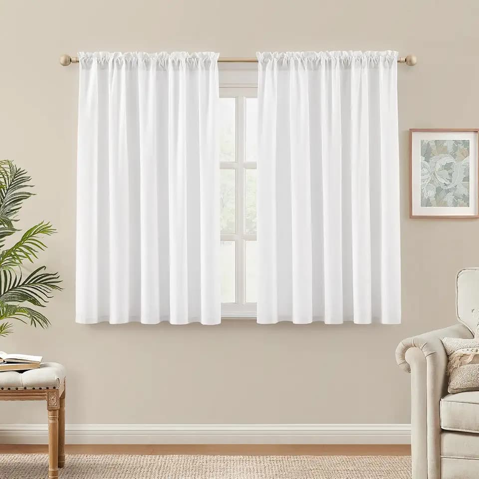 HOMEIDEAS Non-See-Through White Privacy Semi Sheer Curtains, 52 X 45 Inches