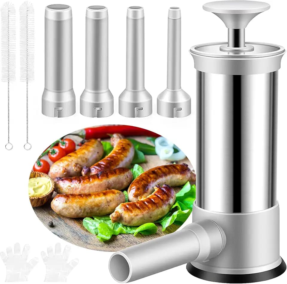 Sausage Stuffer Machine Vertical Sausage Maker, 2025 New Stainless Steel Homemade Sausage Maker w/4 Stuffing Tubes, Manual Sausage Stuffer Meat Filling for Household Kitchen, 2.2LBS Large Capacity