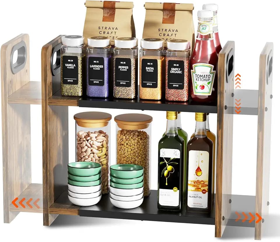 2-Tier Expandable Spice Rack Organizer for Countertop, 10.6"-17.3"