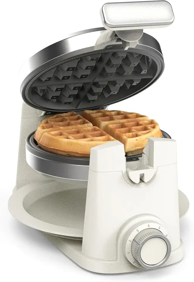 Martha Stewart Rotating Waffle Maker, Ceramic Nonstick Plates, Linen Cream