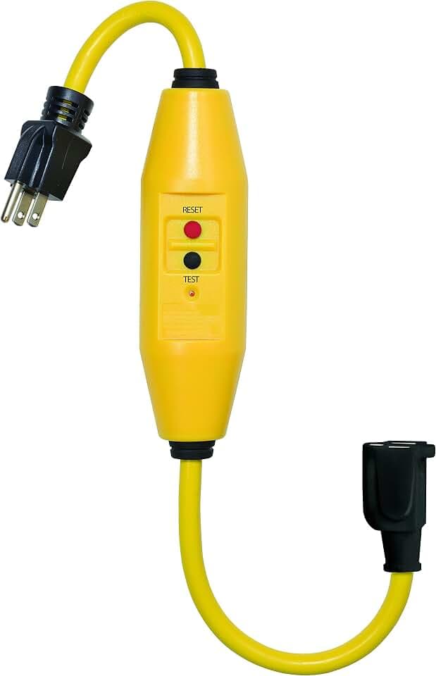 Tower Manufacturing 30438018 Auto-Reset 15 AMP Inline GFCI Single Connector Cord, 18 Inches, Yellow