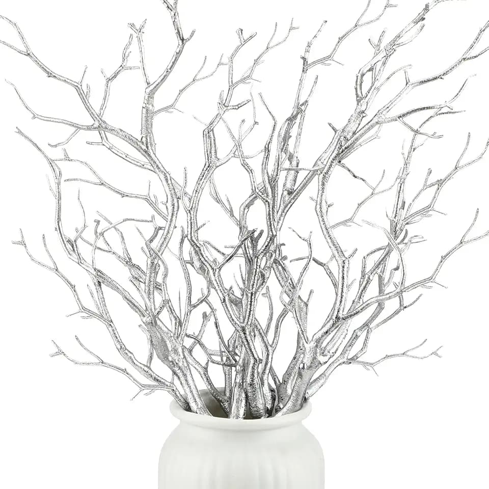 Geosar 10 Pieces Manzanita Branches for Vase, Faux Plastic,Silver