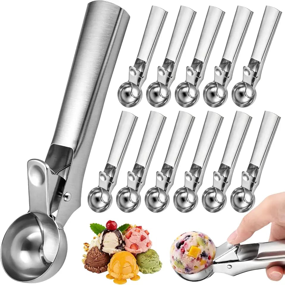 Hushee 12 Pcs Bulk Ice Cream Scoop Stainless Steel Trigger, 1.77 Inch