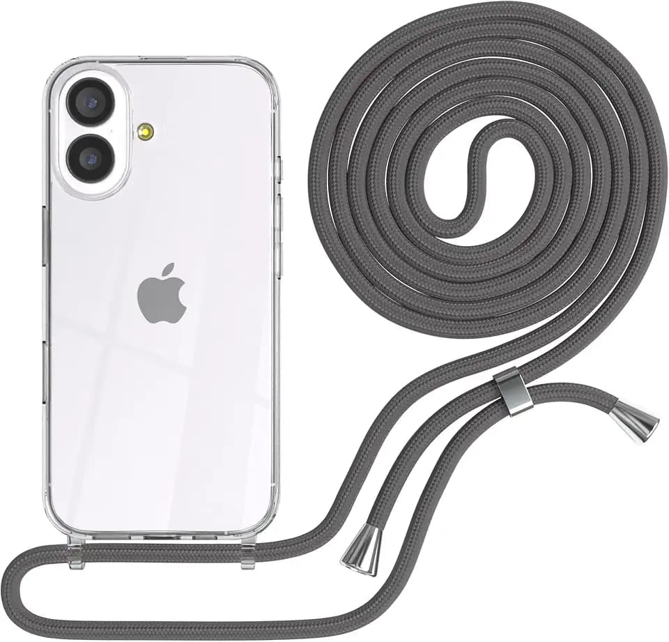 EAZY CASE Handykette kompatibel mit iPhone 17 Handyhülle mit Umhängeband, Handykordel mit Schutzhülle, Silikonhülle, Hülle mit Band, Stylische Kette für Smartphones, Anthrazit