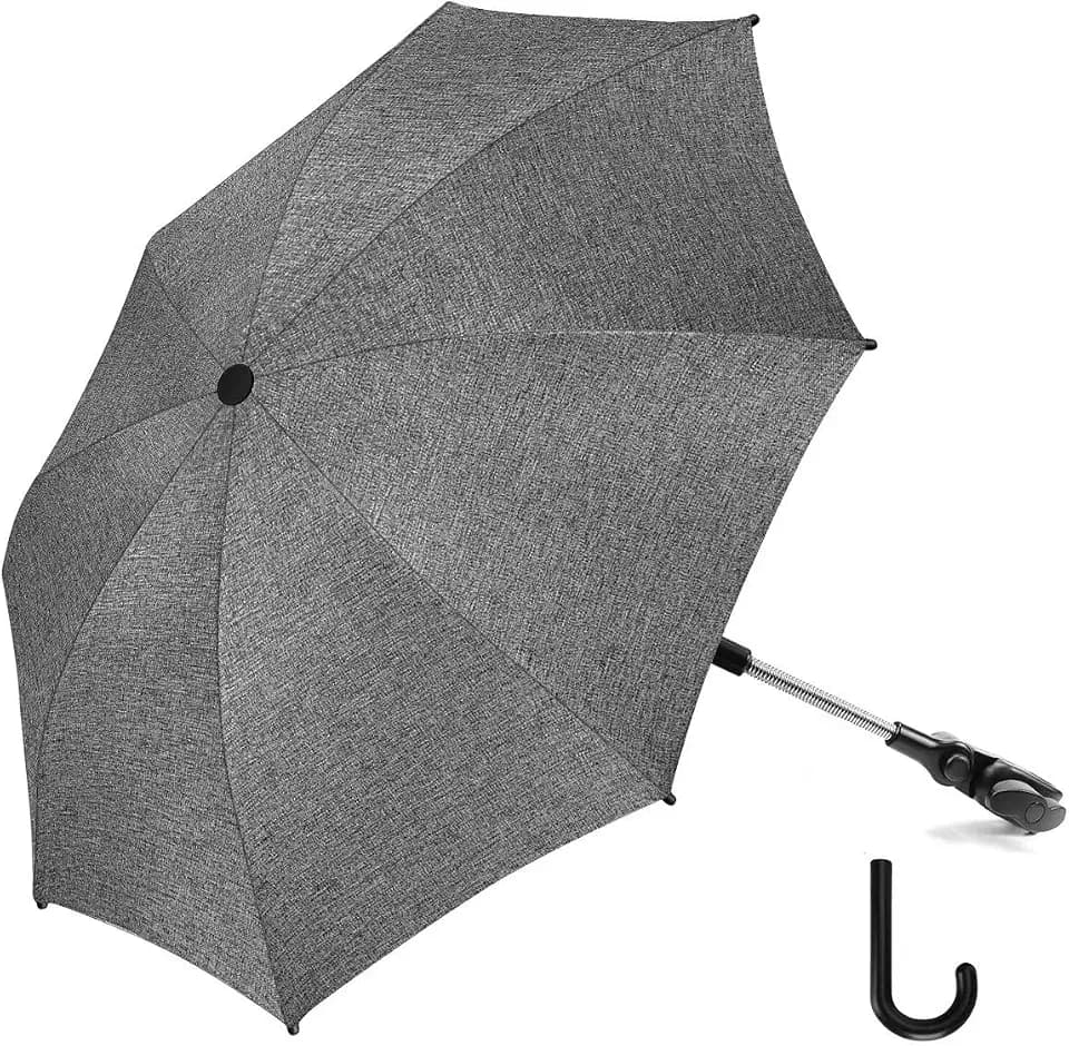 Baby Pram Umbrella 73 cm Diameter Universal Parasol Buggy Pushchair 50+ UV Sun Protection with Umbrella Handle grey
