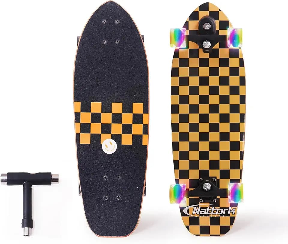 Nattork Complete Kid Skateboards 29" x 9" Youth Cruiser Skateboard for Beginners Double Kick Deck Concave Girls or Boys Skateboard
