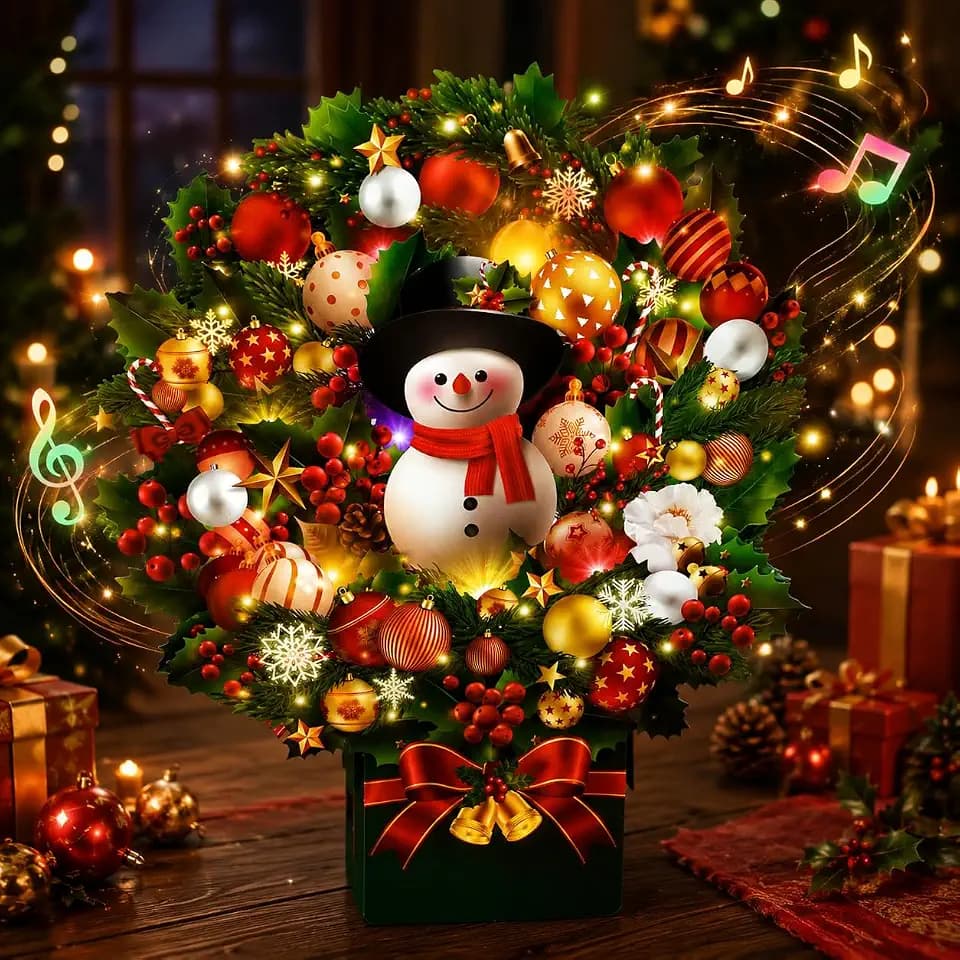 APOTODITO Bouquet Christmas Cards with Lights and Music, Snowman Style
