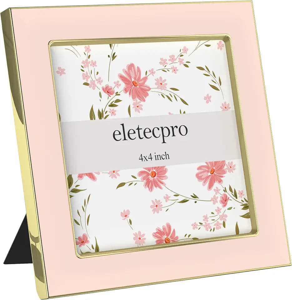 eletecpro 4x4 Enamel Picture Frame with Real Glass Cover, Pink, 1-Pack