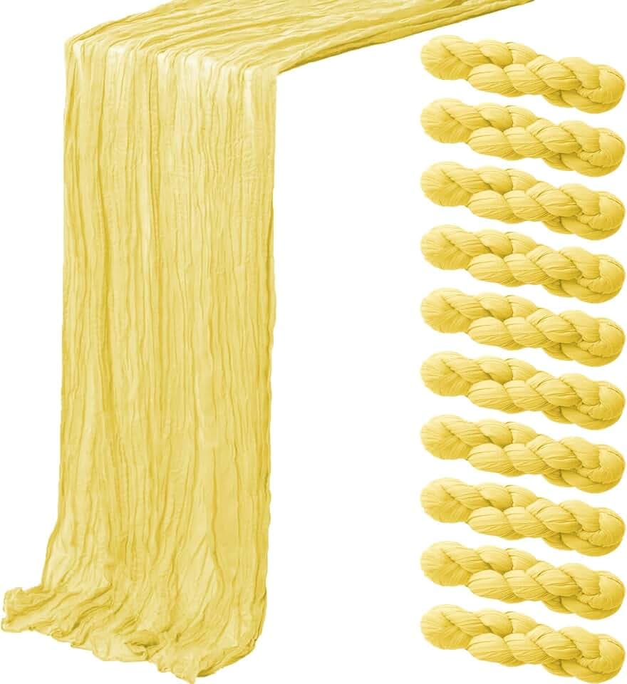 10Pack Light Yellow Cheesecloth Table Runner,10FT Table Runner
