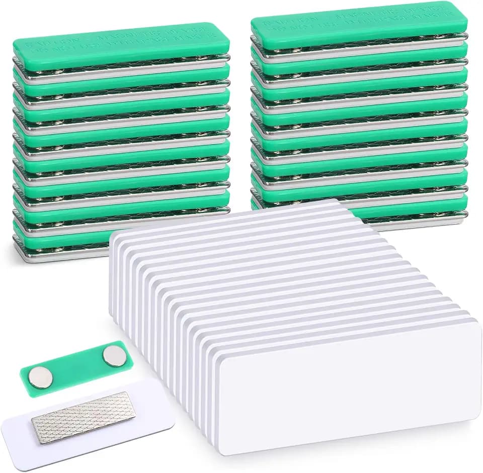 Chinco 50 Packs Magnetic Name Tags Reusable Blank Badge 1 x 3 Inches Green