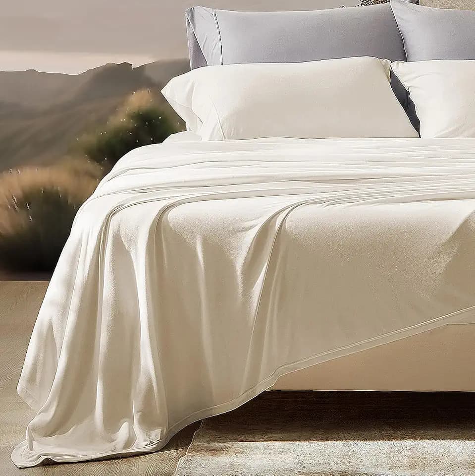 SLEEP ZONE King Sheets Set Jersey Knit, 4 Pieces Soft Cooling Bedding Sheets Fade Resistant Easy Care with Deep Pocket 16'', Beige
