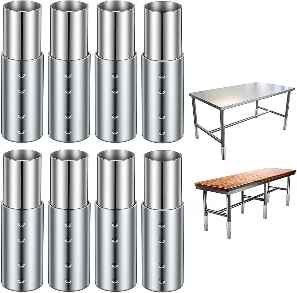 6" Adjustable Metal Table Leg Extenders Galvanized Steel, 8 Pack