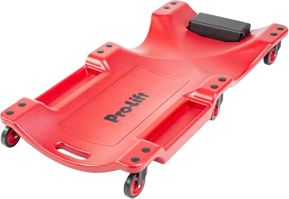 Pro-Lift Mechanic Plastic Creeper 40 Inch - Blow Molded Ergonomic HDPE Body with Padded Headrest & Dual Tool Trays - 158 KG Capacity Red