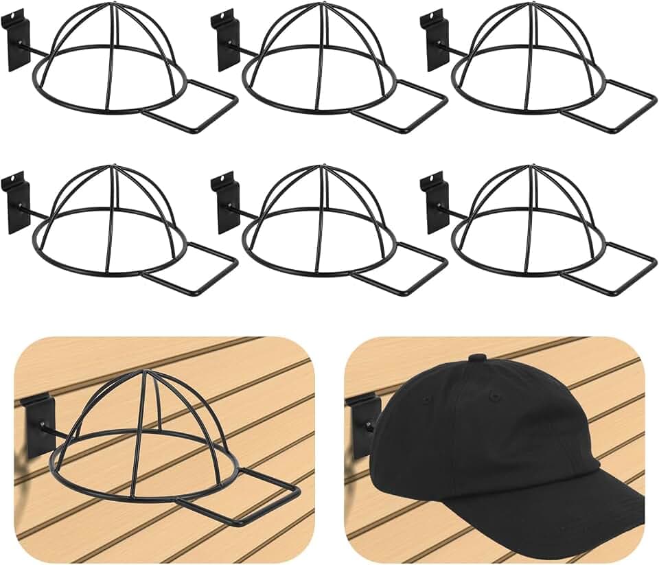 6 Pcs Slat Wall Hat Display Rack for Baseball Hats Beanies
