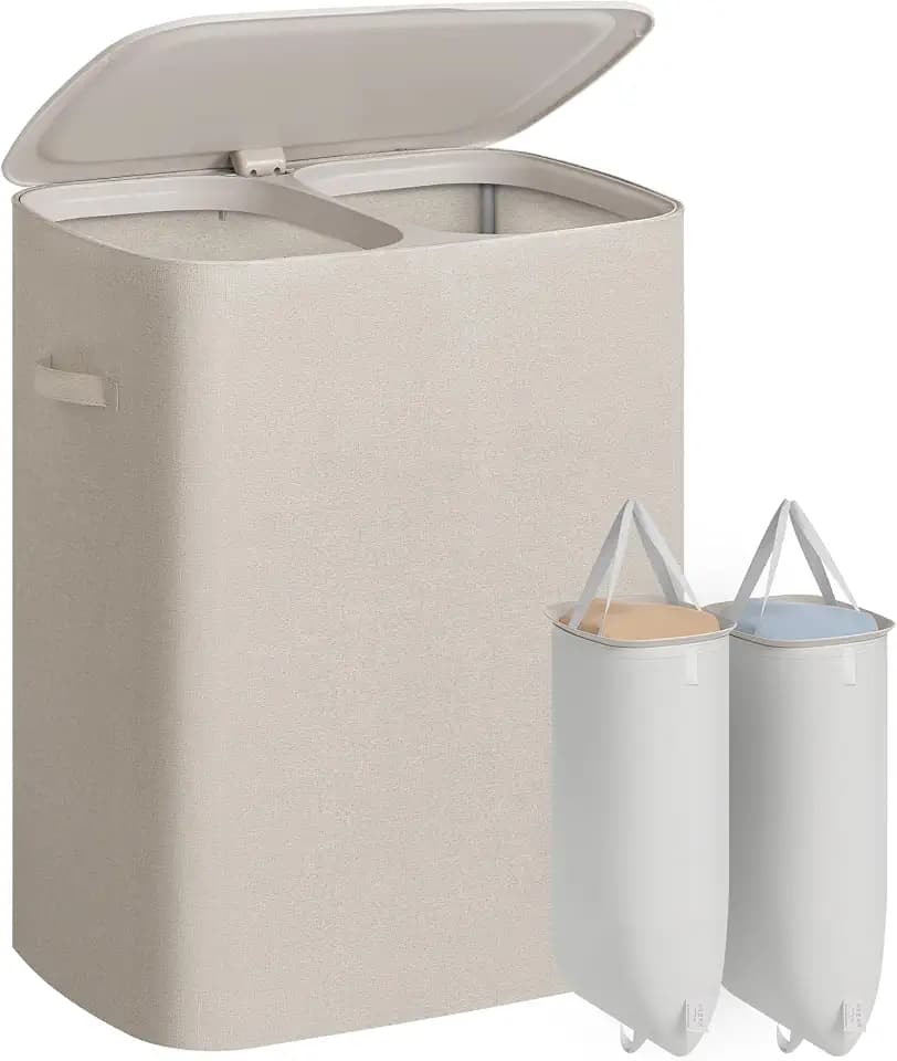 SONGMICS Laundry Hamper with Lid, 160L Double Laundry Basket, Steel Frame