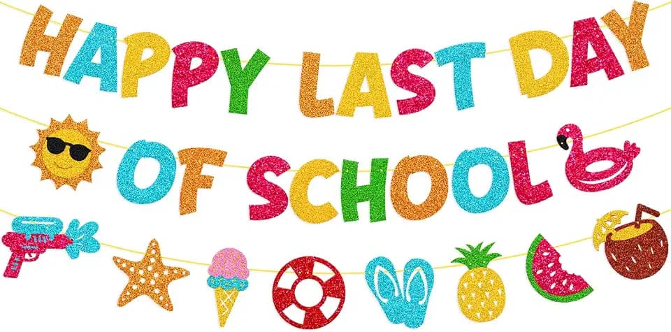 Happy Last Day of School Banner End of School Year Party Decorations Hello Summer Theme Vacation Decor Classroom Out Welcome Summer Graduation Party Supplies