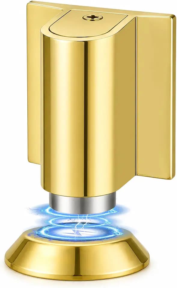 3 Pack Magnetic Door Stopper Floor Mount, No Drilling Adhesive Door Holder, Retractable Magnetic Door Stop, Keep Door Open, Windproof Door Catch for Home, Pet and Renters, Polished Gold