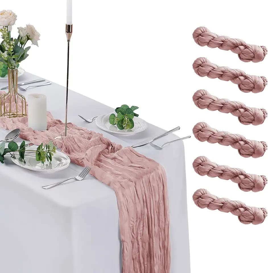6 Pack Cheesecloth Table Runner 9ft,17 x 108 inch Gauze Table Runner Rustic Romantic Wedding Runner for Wedding Bridal Shower Fall Decoration,Dusty Pink