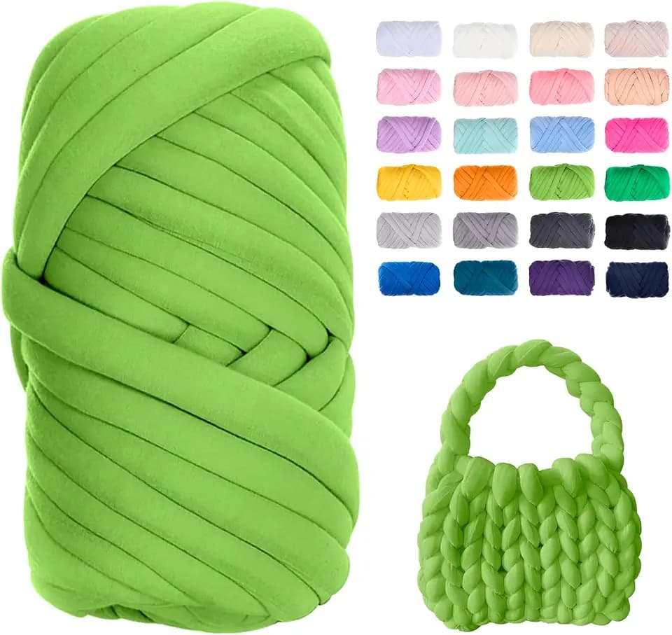 JeogYong Chunky Yarn for Hand Knitting, 1.1lb/20 Yards Arm Knitting Bulky Giant Tubular Yarn for Bags, Baskets, Pillows, Pet Nests, DIY Crafts (Green)