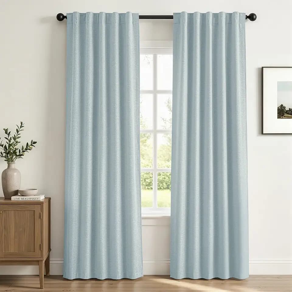 MIULEE Linen Textured 100% Blackout Curtains Drapes White Backing 84" Long