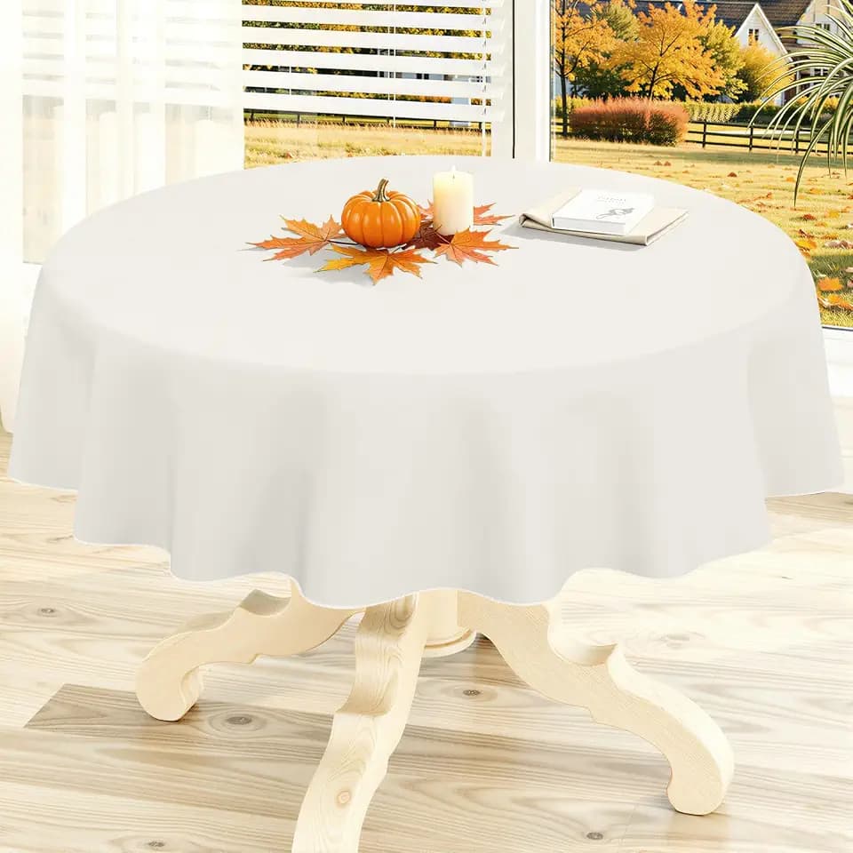 homing Round Beige Vinyl Waterproof Tablecloth with Flannel Backed