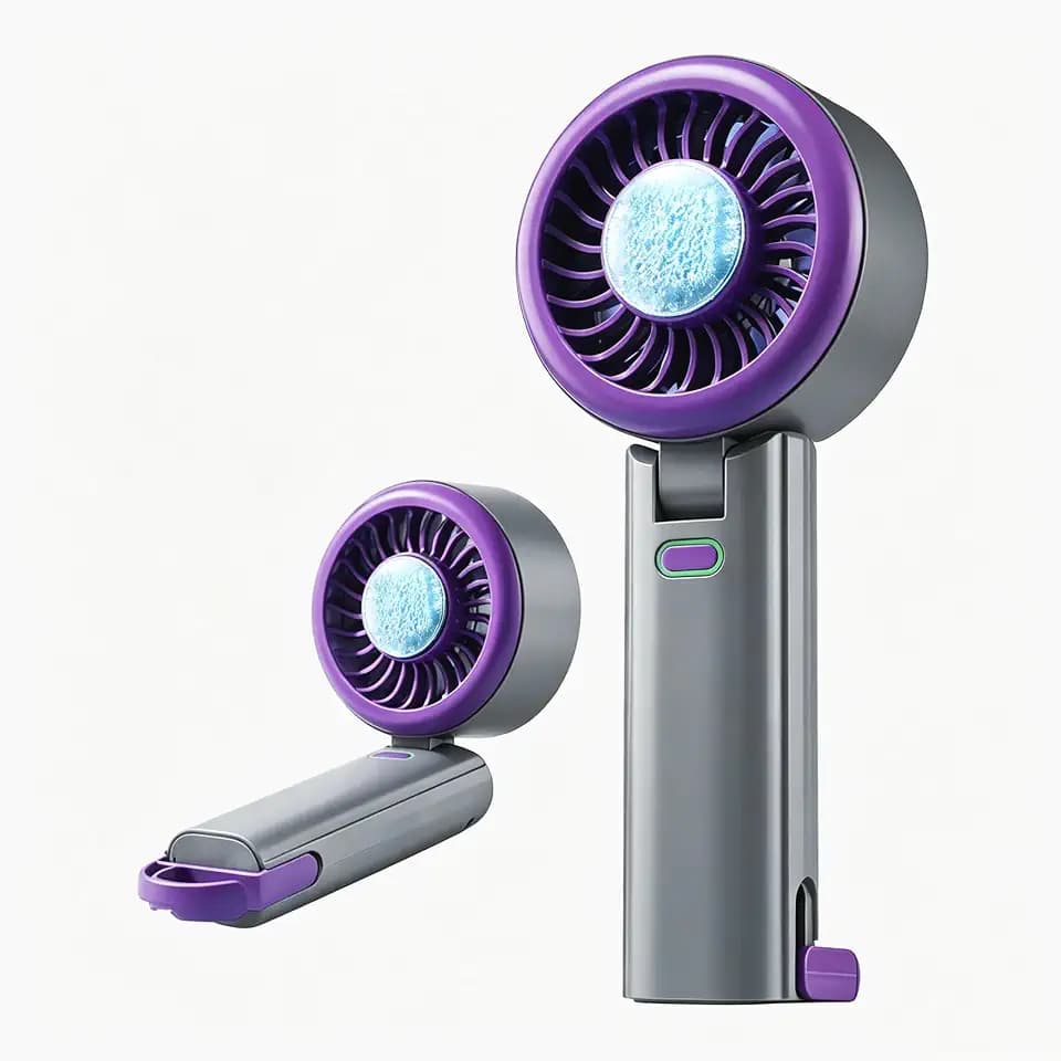Portable Handheld Fan with Semiconductor Ice Cooling,5 Wind Speed Personal Fan,Mini Handheld Fan with Hook for Travel Office Outdoor (Purple-Grey)