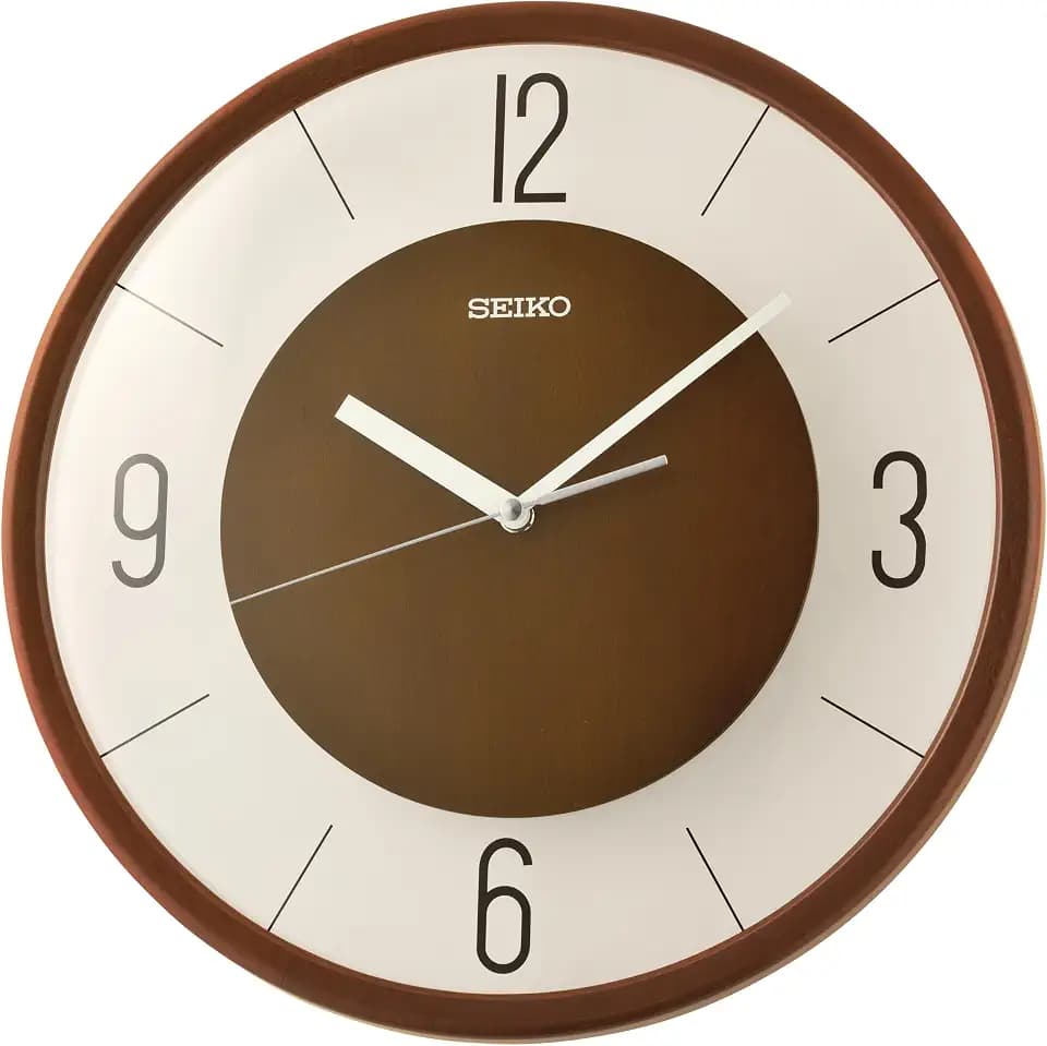 SEIKO QXA852BLH Large Quarter Number Transparent Non Ticking Clock, Brown, 14 Inch
