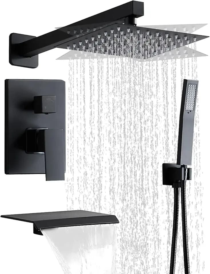 Matte Black Shower Faucet Set with Tub Spout 8 Inch,