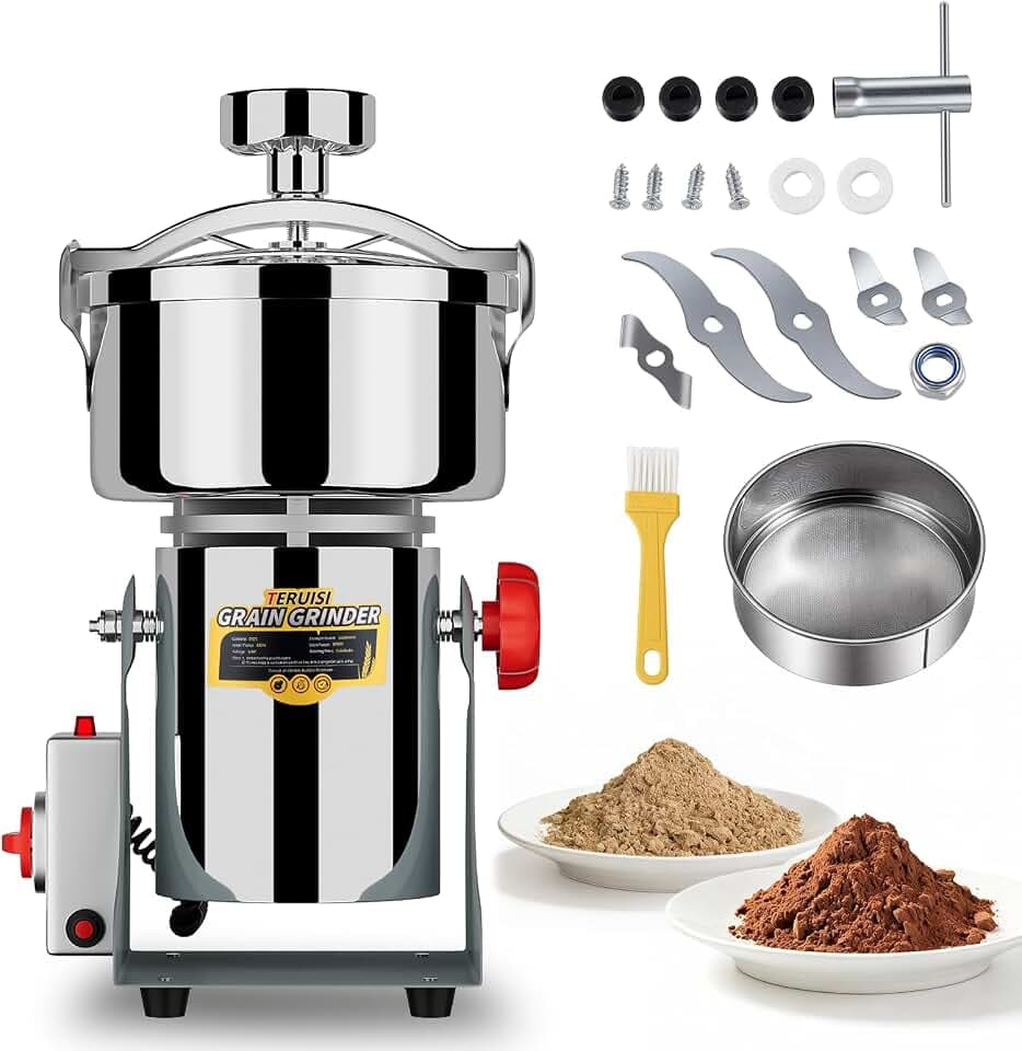 Grain Mill Grinder, 800g Electric Grain Mill for Flour, 3000W High-speed Wheat Grinder with Bottle-Cap Style Sealing Lid, 110V Commercial Powder Grinder for Dry Spice Bean Grains Coffee Pepper