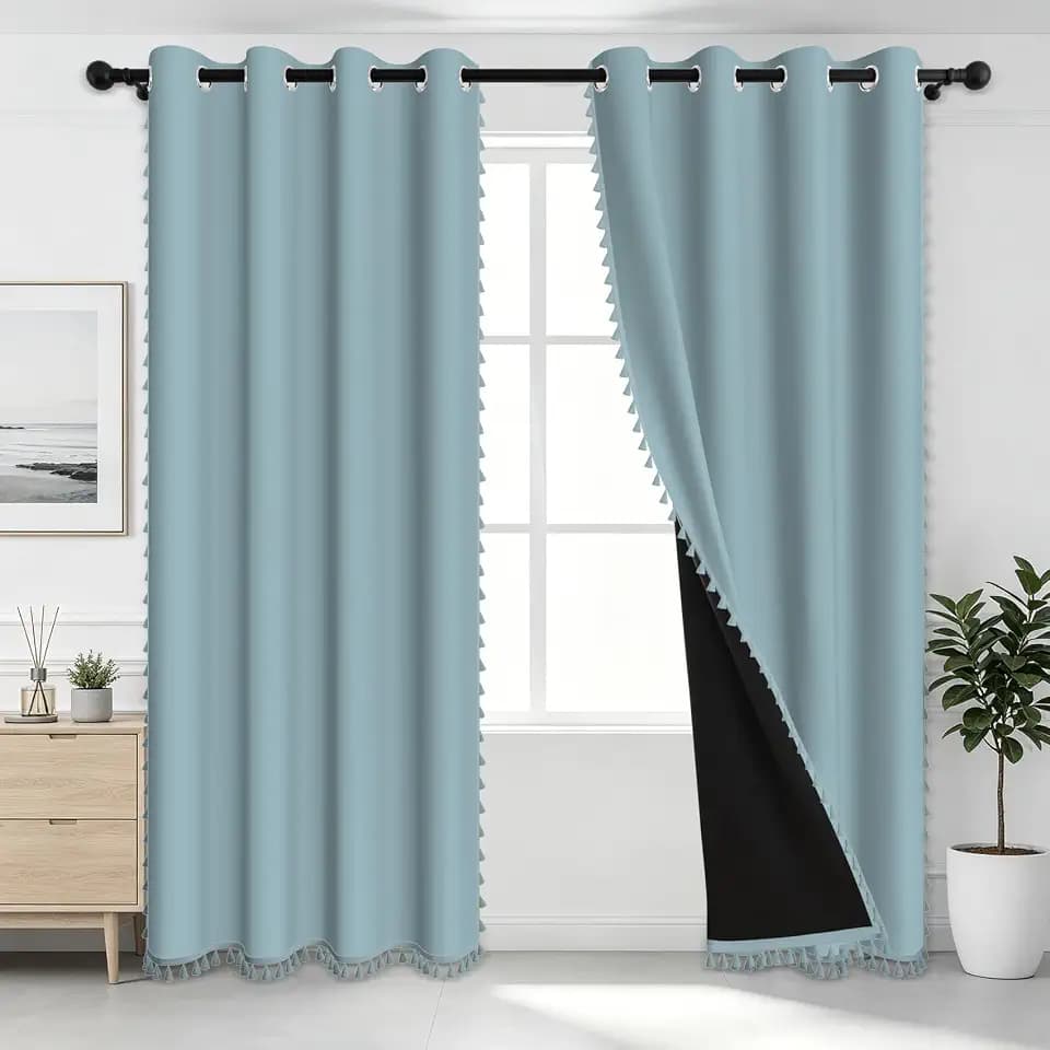 Blackout Curtains 52" Wide x 84" Long, Dusty Blue, Premium Polyester Room Darkening Drapes