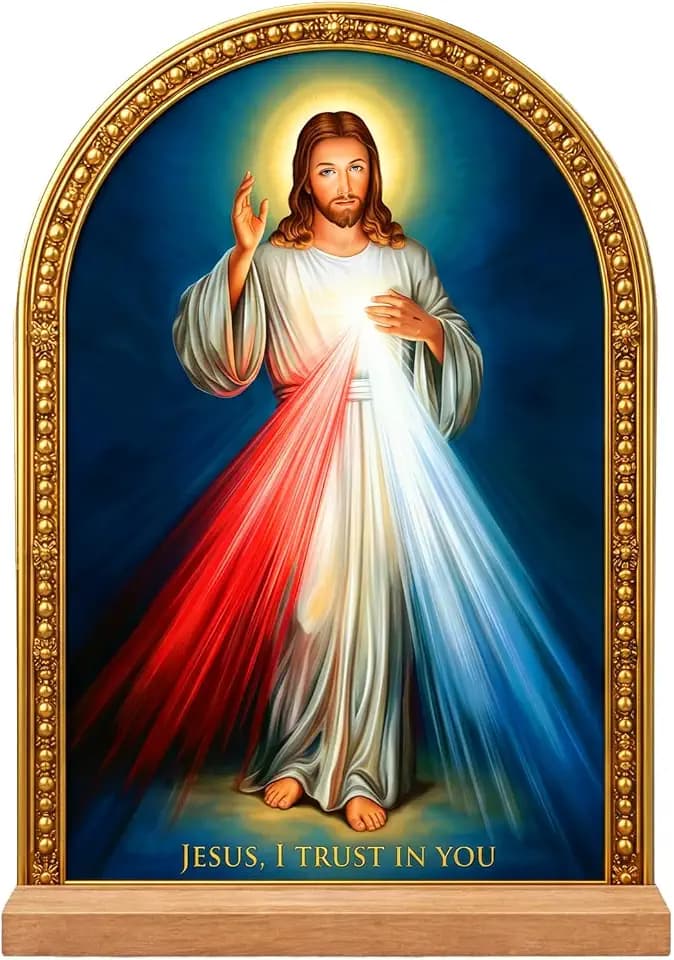 TALPGOD Divine Mercy Stand Catholic Ornament Statue – Divine Mercy Image Statue Acrylic Tabletop Décor for Home Altar & Desk,Christian Gift for Women & Men
