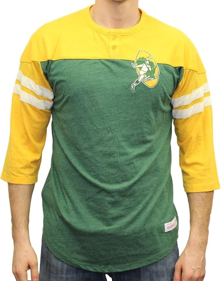 Mitchell & Ness Green Bay Packers NFL Starting 3/4 Sleeve Tri-Blend Henley Shirt