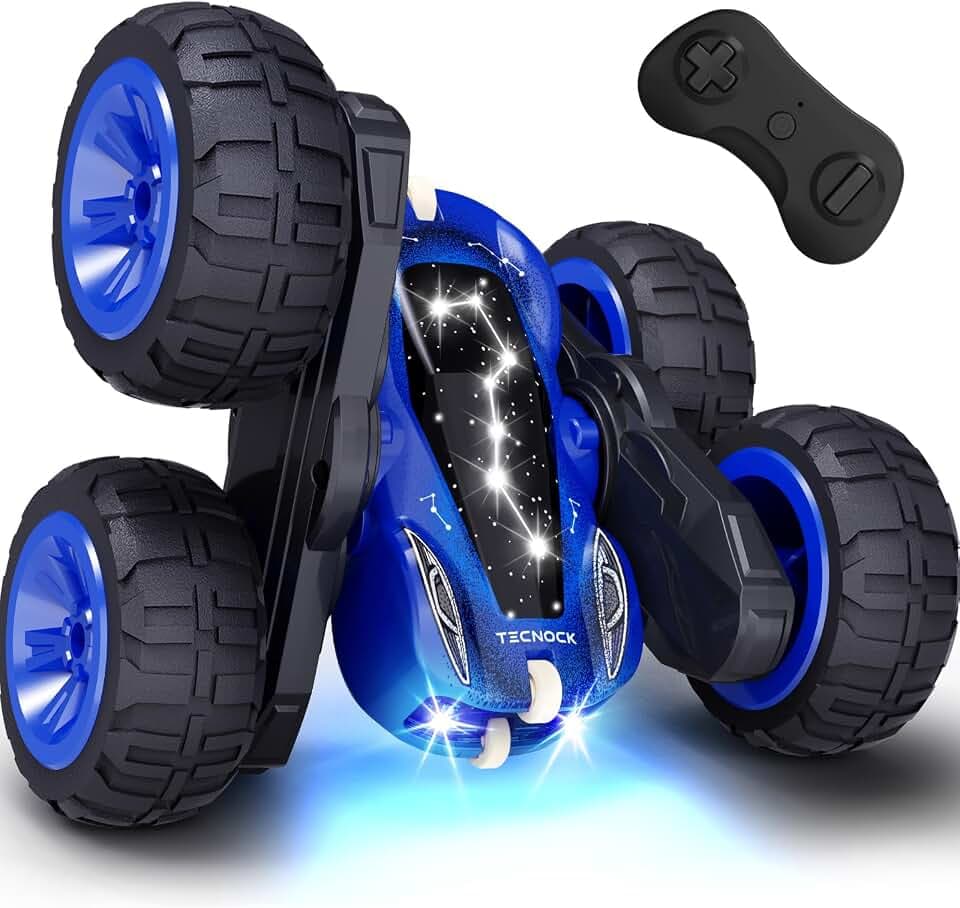 Tecnock Remote Control Car, 2.4GHz RC Cars with USB-C Easy Charging, 4WD Double Sided 360° Rotates and Flips RC Stunt Car, Toys Gift for Boys and Girls Ages 6-8, 8-12