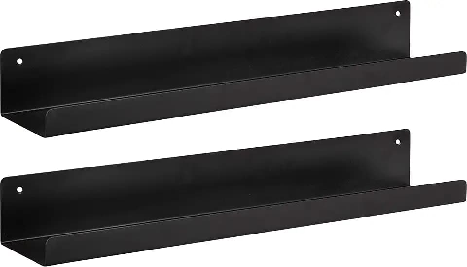 Kate and Laurel Mezzo Modern Metal Ledge Shelf, 24", Black, Set of 2, Contemporary Floating Shelves