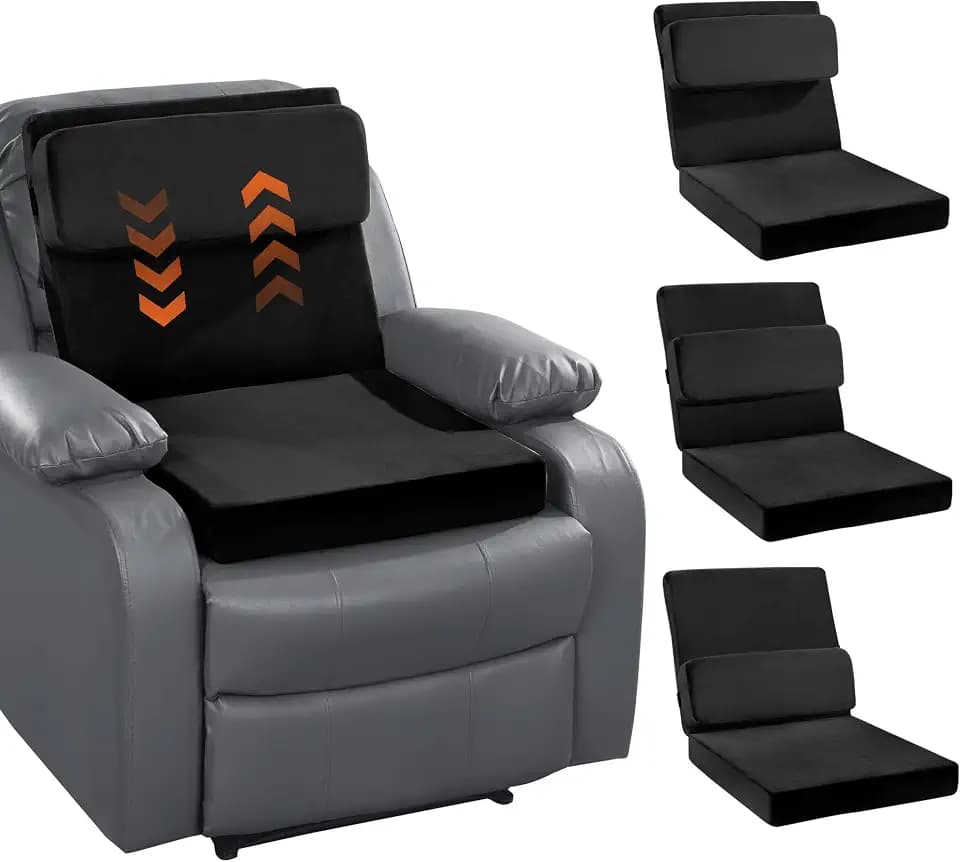 HOMBYS Recliner Seat Cushion with Lumbar Support Pillow and Adjustable Headrest, Medium Firm Foam Filling Chair Pad and Back Support, Non-Slip Design for Comfort and Pressure Reduce, Black