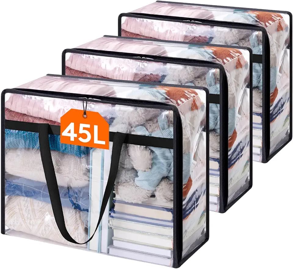 Lifewit 45L Clear Clothes Storage Bags,Plastic Foldable Blanket Storage Bag