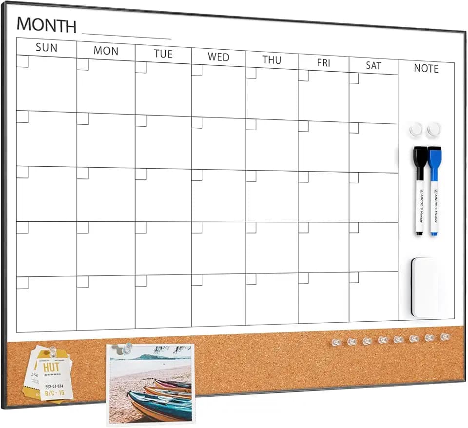 ARCOBIS Dry Erase Calendar with Cork Board for Wall