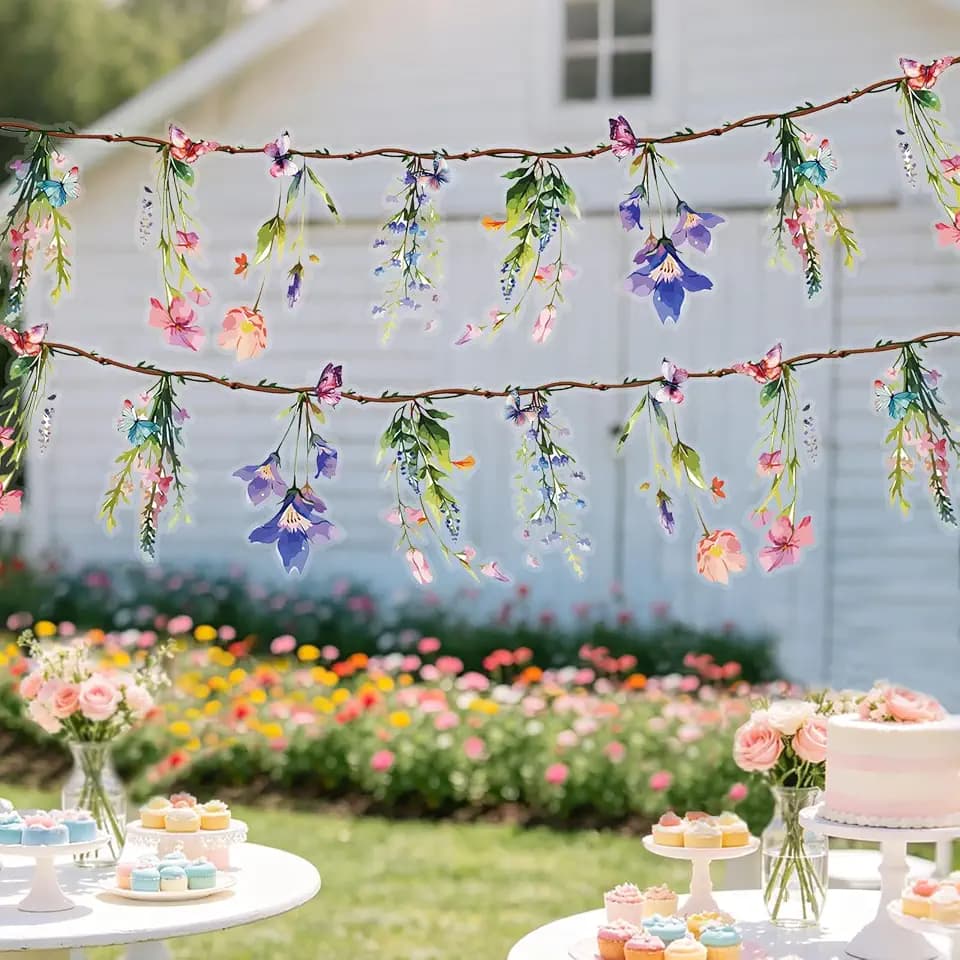 2Pcs Wildflower Garland with Butterfly, Wildflower Party Decorations