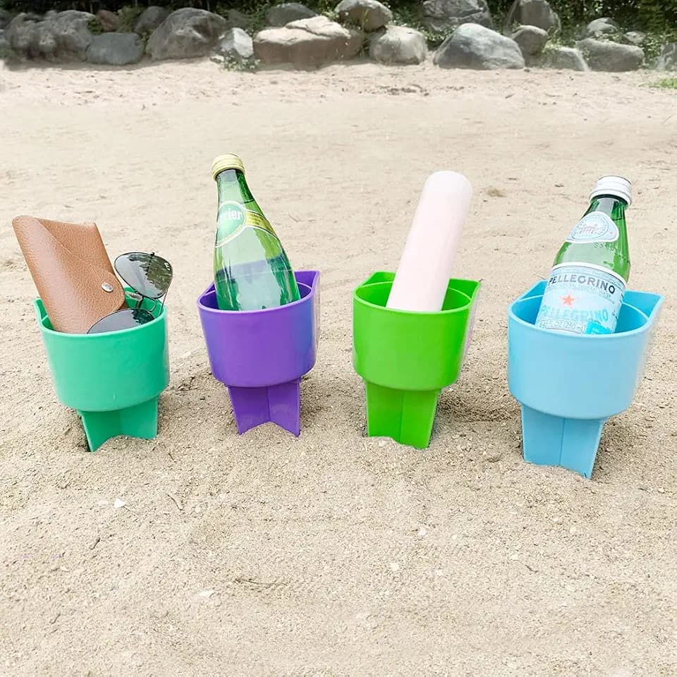 Home Queen Beach Cup Holder, Beach Vacation Essentials, 4 Pack
