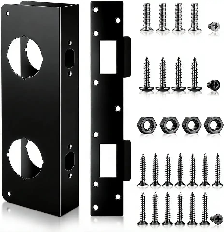1 Set Black Stainless Steel Lock and Door Reinforcement Plate Set Mortise Lock Conversion Kit Exterior Interior Doors Repair Kit for 1-3/4" Thick Door Double Hole Doors